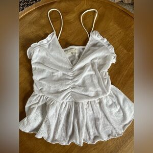 Urban Outfitters White Babydoll Cami Top Ruffle Ruched Spaghetti Strap Small